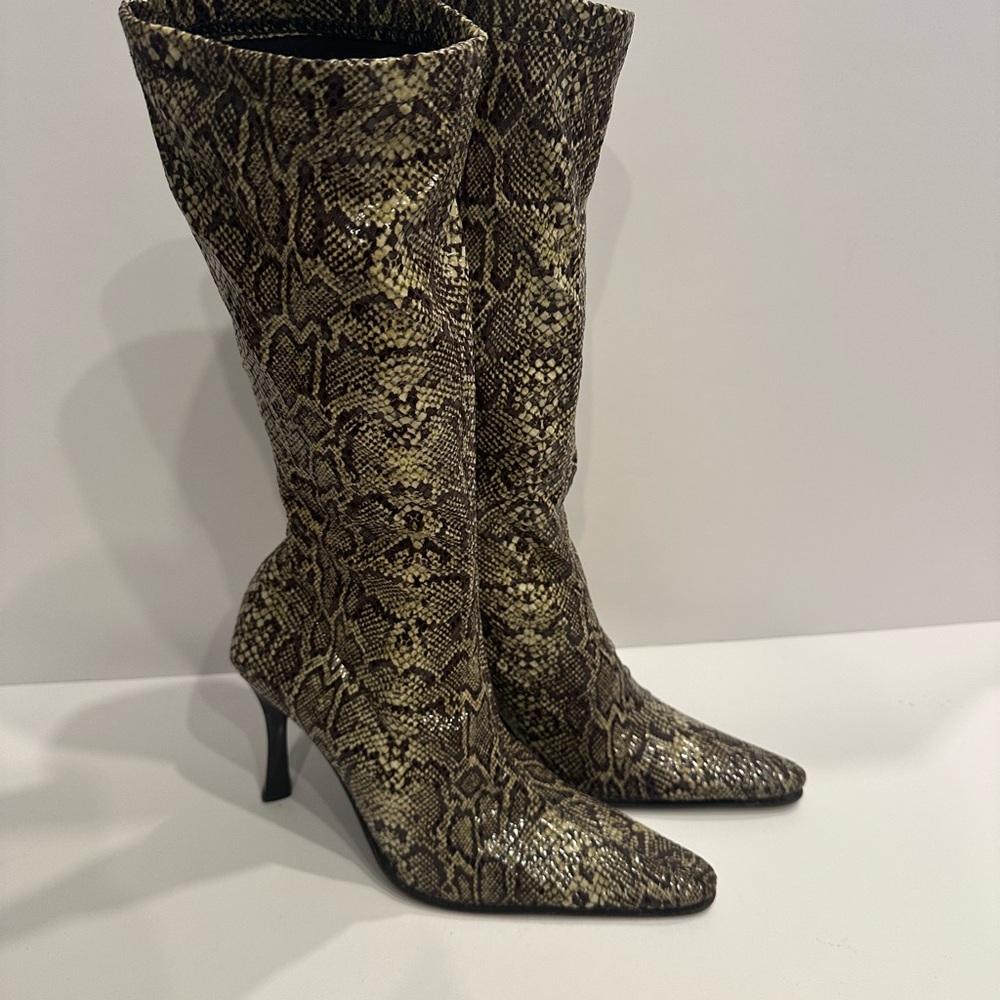 Italian Leather Snake Print Boots | Genuine Leather | Size 36